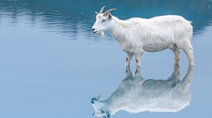Fototapeta premium White Goat in Calm Water