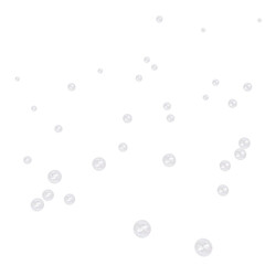 A scattering of iridescent, spherical particles floats against a dark background, creating a dynamic and ethereal effect