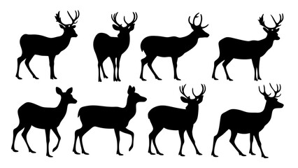 set of deer silhouette design vector art illustration