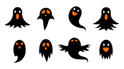 set of halloween ghost vector on tranparent background