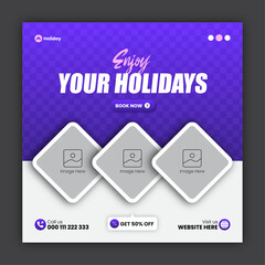 Travel social media post design or square travel flyer design template