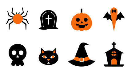 set of halloween icon vector on tranparent background