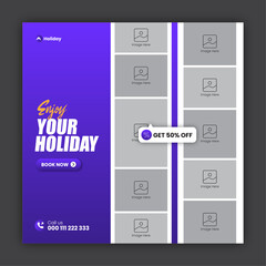 Travel social media post design or square travel flyer design template