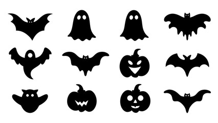 set of halloween icon silhouette vector on tranparent background