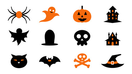 set of halloween icon vector on tranparent background