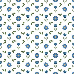 seamless pattern with blue flowers