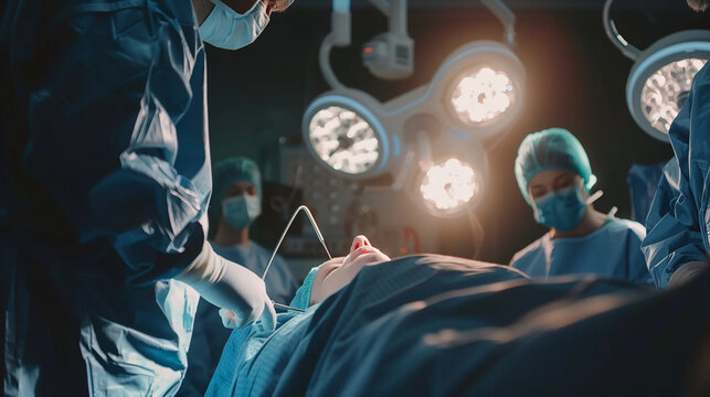 Close-up of surgeon's gloved hands performing delicate brain surgery with medical instruments, focused on precision and expertise in neurosurgery. Advanced medical procedure and healthcare concept.