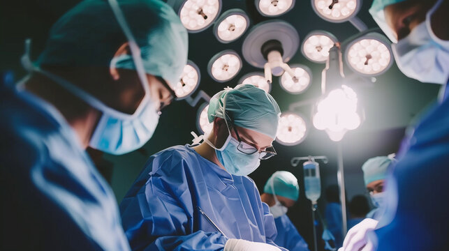 Close-up of surgeon's gloved hands performing delicate brain surgery with medical instruments, focused on precision and expertise in neurosurgery. Advanced medical procedure and healthcare concept.