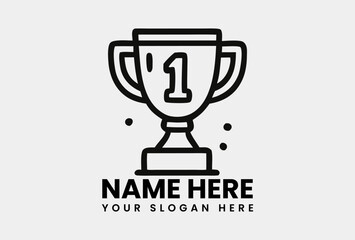 Sleek black outline trophy icon with number one, representing ultimate victory and first-place achievement. Business concept