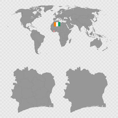 Fototapeta premium Ivory Coast Map Set with World Location.