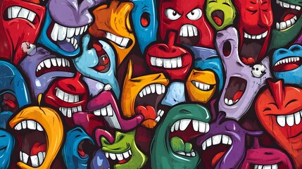 Fototapeta premium Colorful faces with exaggerated expressions.