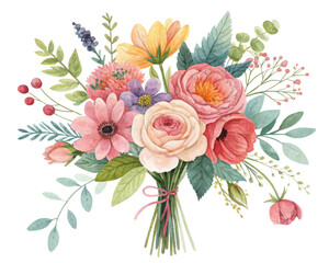 Watercolor illustration flowers on pure white background	
