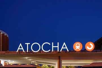 Entrance sign Atocha Train Station, Madrid, Spain