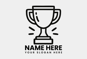Bold black outline trophy icon with radiating lines, symbolizing grand victory and impactful achievement. Business concept