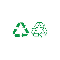 Obraz premium Green Recycle Icon Set – Flat and Outline Eco Symbols for Sustainability, Environment, and Waste Management