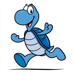 Obraz premium Happy Blue Cartoon Turtle Running Cheerfully