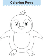 Funny cartoon penguin. Coloring pages. Vector illustration