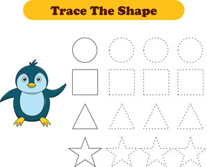 Tracing lines of different shape for kids with penguins. Vector Illustration