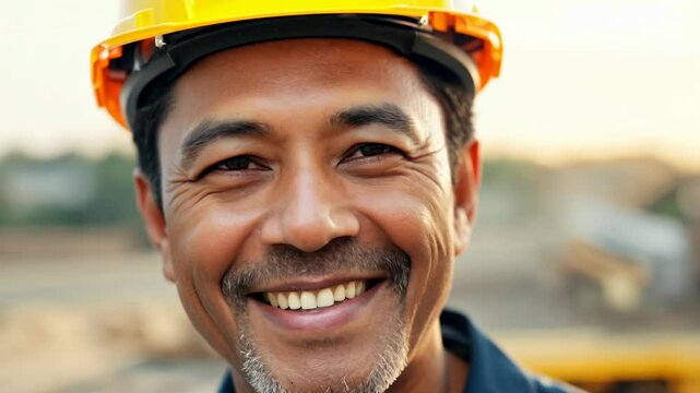Smiling middle aged Asian male supervisor with clipboard on construction site. The middle-aged supervisor leads by example, fostering a sense of community on the job site.