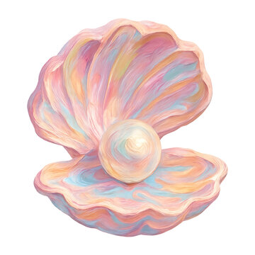 PNG Colorful pearl in shell illustration.
