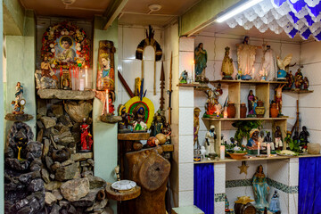 Typical Umbanda temple altar in Brazil with its saints and entities