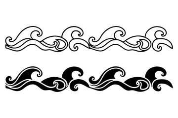 Sea wave border design outline and filled