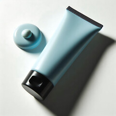 Open Light Blue Cosmetic Tube with Black Cap for Skincare or Lotion Products