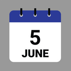 JUNE 5 - Daily Calendar Icon - White Background