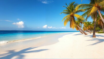 Obraz premium Idyllic tropical beach with palm trees and turquoise water