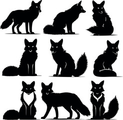 Elegant Fox Silhouettes Collection Showing Various Poses and Styles in Black