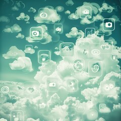 Social media-themed mobile wallpaper with colorful icon clouds, vibrant digital art for phones and devices, modern design for tech lovers and social network users. AI generated illustration.