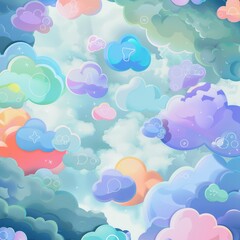 Social media-themed mobile wallpaper with colorful icon clouds, vibrant digital art for phones and devices, modern design for tech lovers and social network users. AI generated illustration.