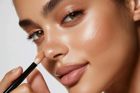 Flawless makeup application demonstration beauty studio tutorial content professional setting close-up view step-by-step guide