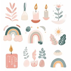 Boho pastel aesthetic story highlight icons set, minimalist and stylish digital design for social media profiles, perfect for branding and personal pages. AI generated illustration.