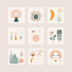 Boho pastel aesthetic story highlight icons set, minimalist and stylish digital design for social media profiles, perfect for branding and personal pages. AI generated illustration.