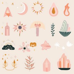 Boho pastel aesthetic story highlight icons set, minimalist and stylish digital design for social media profiles, perfect for branding and personal pages. AI generated illustration.