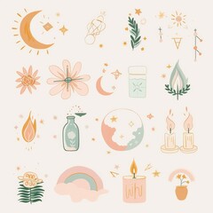 Boho pastel aesthetic story highlight icons set, minimalist and stylish digital design for social media profiles, perfect for branding and personal pages. AI generated illustration.