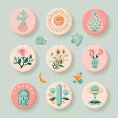 Boho pastel aesthetic story highlight icons set, minimalist and stylish digital design for social media profiles, perfect for branding and personal pages. AI generated illustration.