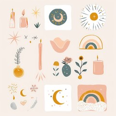 Boho pastel aesthetic story highlight icons set, minimalist and stylish digital design for social media profiles, perfect for branding and personal pages. AI generated illustration.