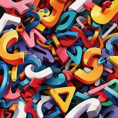 Typography-based digital art featuring bold, colorful hashtag words and modern design elements, perfect for social media and digital marketing themes. AI generated illustration.