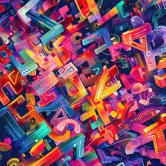 Typography-based digital art featuring bold, colorful hashtag words and modern design elements, perfect for social media and digital marketing themes. AI generated illustration.