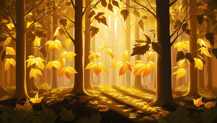 Serene Forest Bathed in Golden Autumn Light
