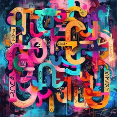 Typography-based digital art featuring bold, colorful hashtag words and modern design elements, perfect for social media and digital marketing themes. AI generated illustration.