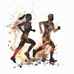 running men and women, silhouettes, vector, white background
