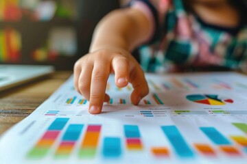 Closeup hand pointing data of stock market, chart and graphs, Business
