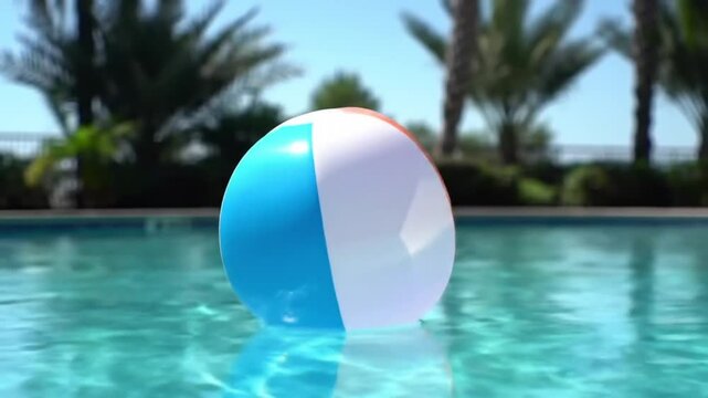 Beach ball floating in the pool