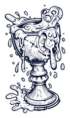 Modern Hand-Drawn Illustration of a Goblet with Liquid Overflowing