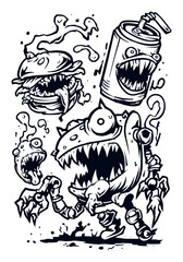 Obraz premium Unique Hand-Drawn Modern Illustration of Whimsical Monster Characters