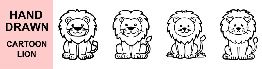 Hand drawn cute cartoon lion vector illustration for kids coloring book nursery wall art baby shower jungle animal design

