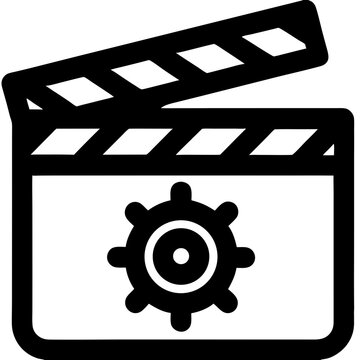 Innovative Film Clapperboard with Gear Inside Icon: Symbol of Cinematic Technology
